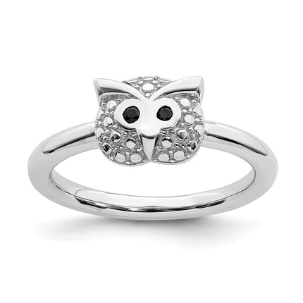 Sterling Silver Stackable Expressions Polished Onyx Owl Ring | QSK1869 ,