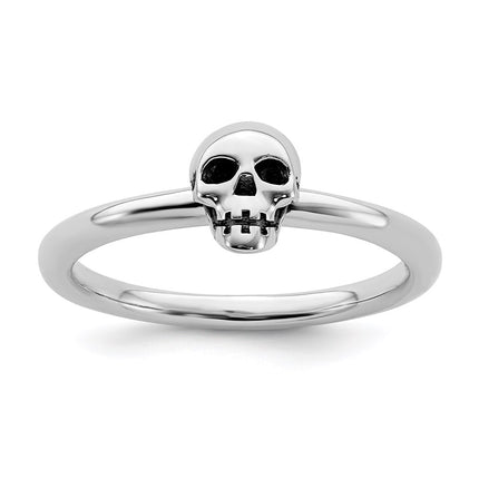 Sterling Silver Stackable Expressions Antiqued Skull Ring | QSK1940 ,