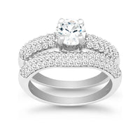 Sterling Silver CZ Engagement and Wedding Ring Set - W-9897 ,