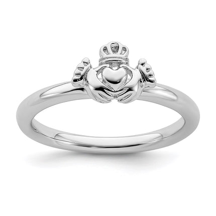 Sterling Silver Stackable Expressions Rhodium Claddagh Ring | QSK1946 ,