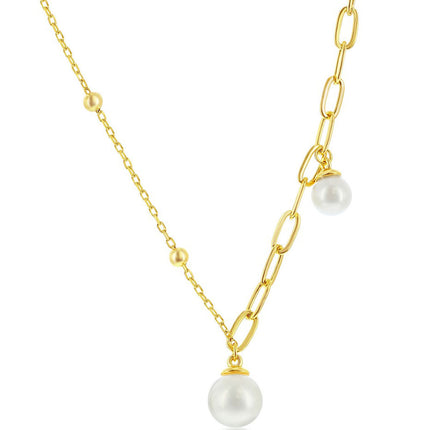 Classic Women's Necklace - GP Sterling FWP Paperclip and Beaded Chain | M-6878-GP ,