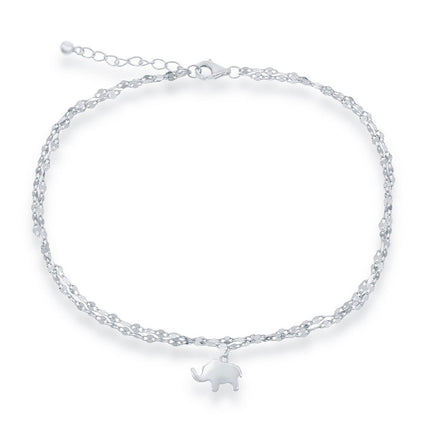 Classic Women's Anklet - Double Strand Mirror Chain with Elephant Charm | R-9263 ,