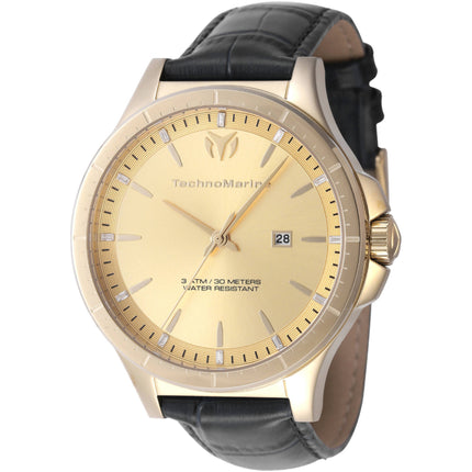 Technomarine Men's Watch - MoonSun Quartz Gold Tone Dial Black Strap Date | TM-822016 ,