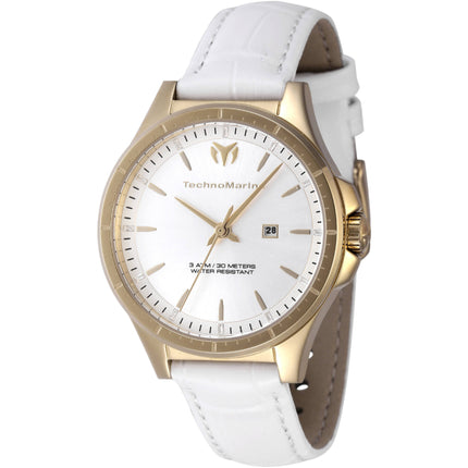 Technomarine Women's Watch - MoonSun Quartz Silver Tone Dial White Strap | TM-822043 ,