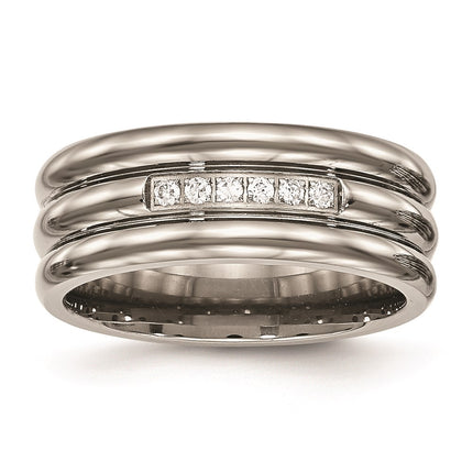 Titanium Polished Grooved CZ Ring | TB481 ,