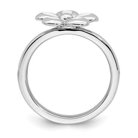 Sterling Silver Stackable Expressions Polished White Enameled Flower Ring | QSK124 ,