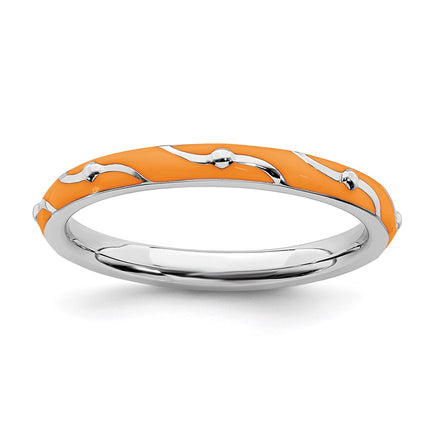 Sterling Silver Stackable Expressions Orange Enamel Ring | QSK1504 ,