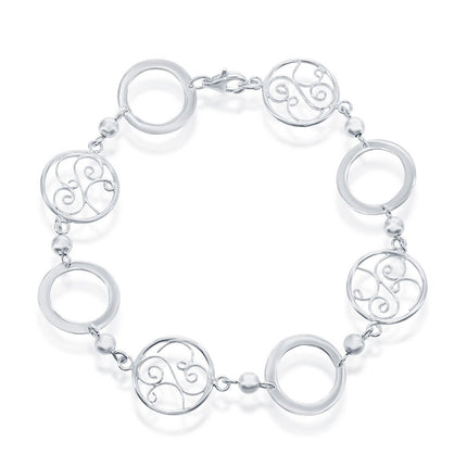 Classic Women's Bracelet - Sterling Silver Open and Designed Circle Linked | S-4376 ,