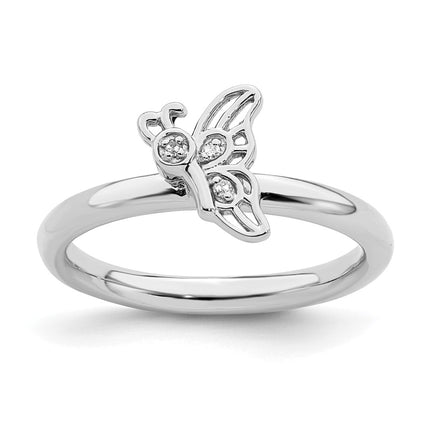 Sterling Silver Stackable Expressions Rhodium Butterfly w/Diamond Ring | QSK1627 ,