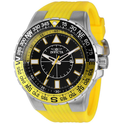 Invicta Men's Aviator Watch - Quartz Compass Black Dial Yellow Rubber Strap | 36981 ,