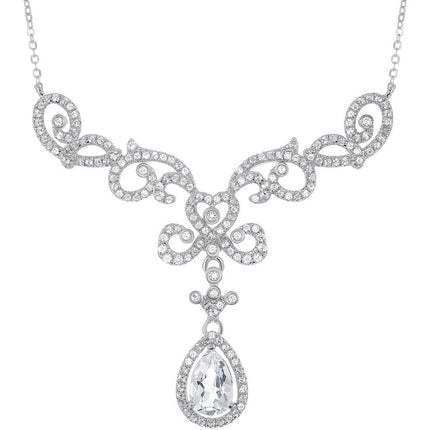 Women's Necklace - White Topaz Elaborate Designed Teardrop | BLM-5547 ,
