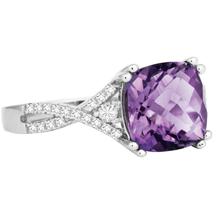 Women's Ring - Cushion Shaped Amethyst with Topaz, Size 7 | BLW-1247-7 ,