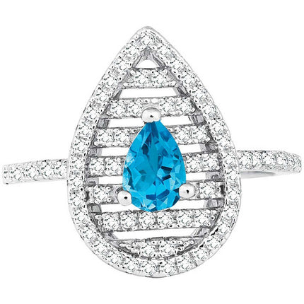 Women's Ring - Pearshape Swiss Blue with White Topaz, Size 7 | BLW-1249-7 ,