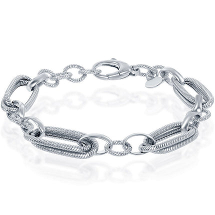 Women's Bracelet - Silver Rope Design Oval and Round Linked | BMS-5099 ,