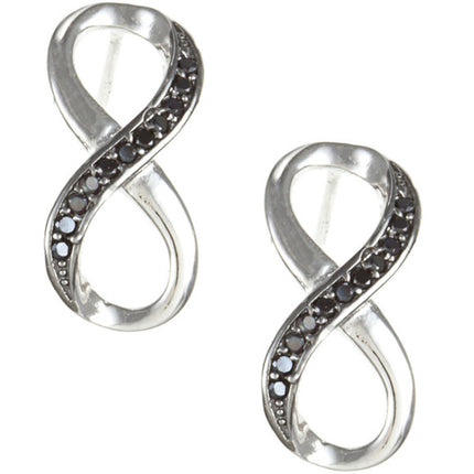 Classic Women's Earrings - Sterling Silver Black CZ Pave Infinity Shaped | D-4714 ,