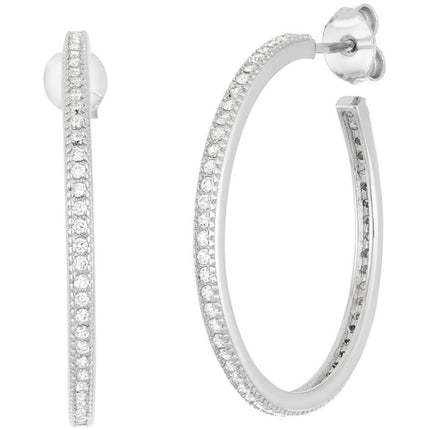 Classic Women's Earrings - Sterling Silver Thin CZ 25mm Post Back Closure | D-5951 ,