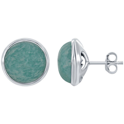 Classic Women's Earrings - Silver African Amazonite Stud Post Back Closure | D-6714 ,