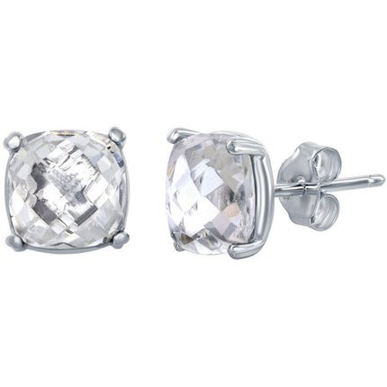 Classic Women's Earrings - Sterling Silver April Birthstone White Topaz Stud | D-6817 ,