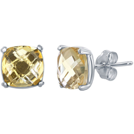 Classic Women's Earrings - November Birthstone Citrine Gem Square Shape Stud | D-6824 ,