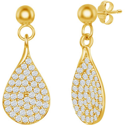 Classic Women's Earrings - Gold Plated Micro Pave White CZ Pear Shaped | D-7831-GP ,