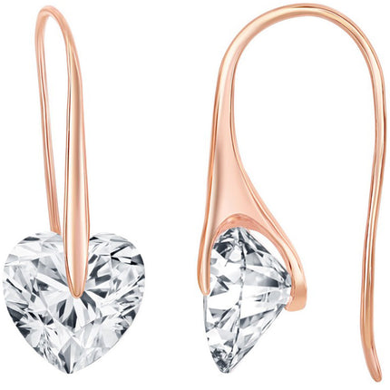 Classic Women's Earrings - Rose Gold Heart Shaped White CZ Frenchwire | D-7875-RG ,