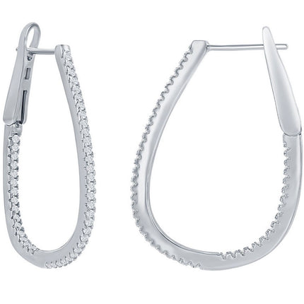 Classic Women's Earrings - Sterling Silver Ultra Thin 30mm CZ Pear Shaped | D-7899 ,