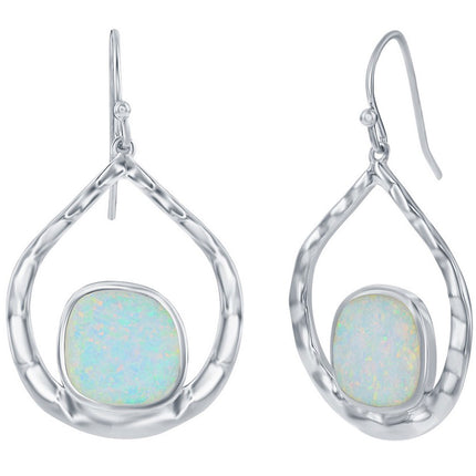 Women's Earrings - Irregular White Opal and Hammered Pear Shaped | D-7994 ,