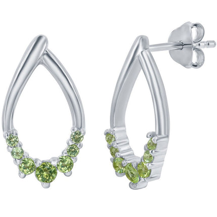 Classic Women's Earrings - Sterling Silver Pear Shaped Peridot Post Back | D-8122 ,