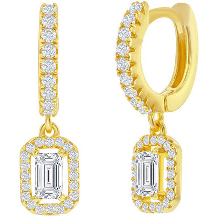 Classic Women's Earrings - Gold Plated Rectangle White CZ Hinged Closure | D-8217-GP ,