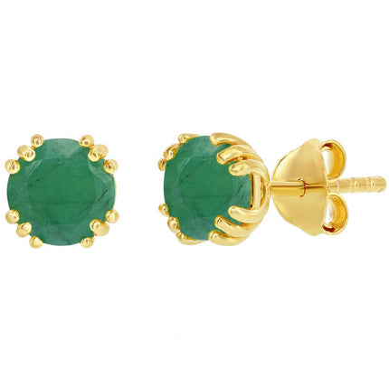 Classic Women's Earrings - Gold Plated May Birthstone Round Shape 6mm Stud | D-8278 ,