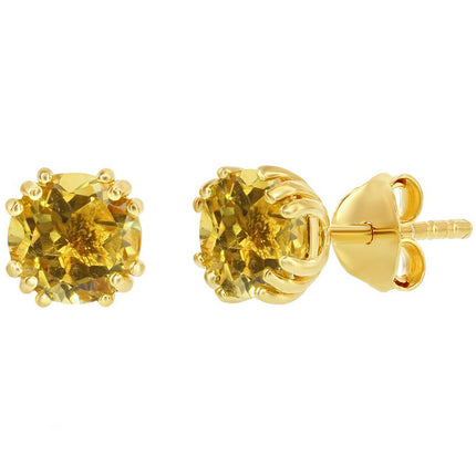 Classic Women's Earrings - Gold Plated November Birthstone Round 6mm Stud | D-8284 ,