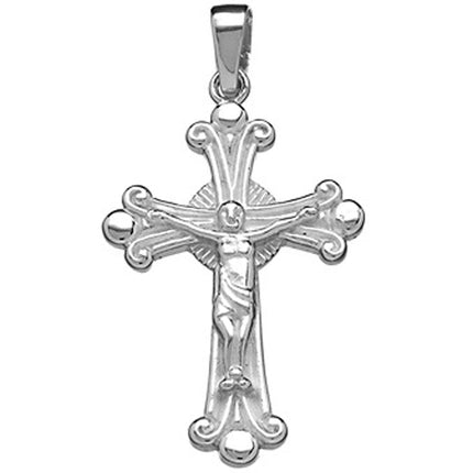 Classic Unisex Pendant - Sterling Silver Figure on Designed Cross with Bail | J-2198 ,