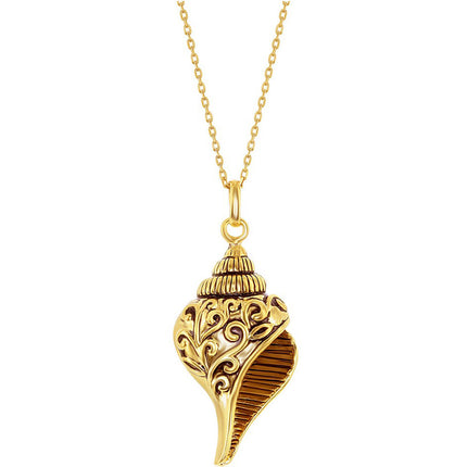 Classic Unisex Pendant with Chain - Gold Plated Fancy Oxidized Seashell | J-2544-GP ,