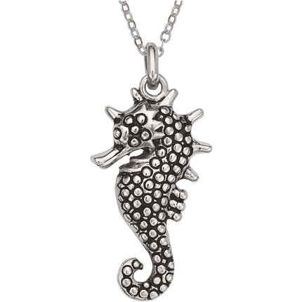 Classic Unisex Pendant with Chain - Sterling Silver Fancy Oxidized Seahorse | J-2556 ,