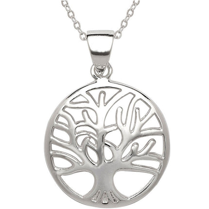 Classic Unisex Pendant with Chain - Sterling Silver Circle with Center Tree | J-2560 ,