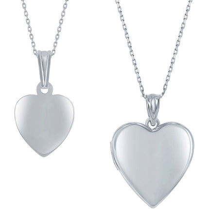 Classic Women's Pendant and Locket Set - Mother and Daughter Polished Heart | J-2756 ,