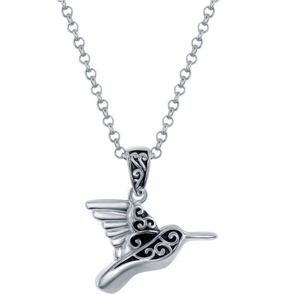 Classic Women's Pendant with Chain - Sterling Silver Small Hummingbird Shape | J-2769 ,