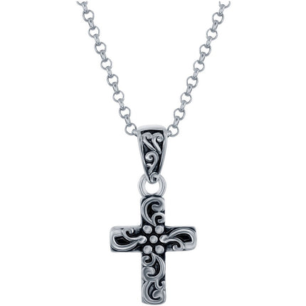 Classic Women's Pendant with Chain - Sterling Silver Oxidized Small Cross | J-2773 ,