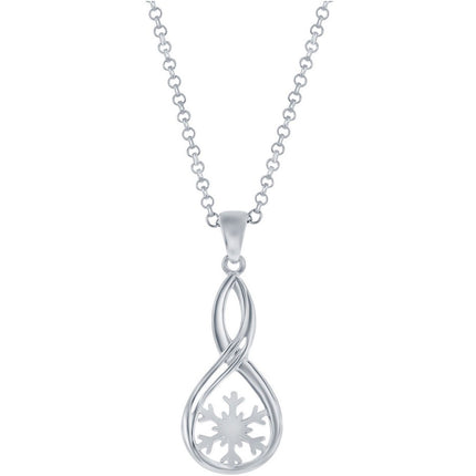 Classic Women's Pendant with Chain - Sterling Silver Snowflake Pearshaped | J-2775 ,