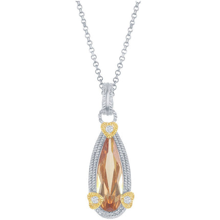 Classic Women's Pendant with Chain - Champagne Tear Drop with 3 Hearts CZ | K-4040 ,
