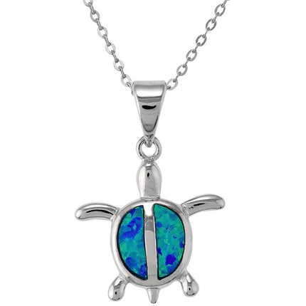 Women's Pendant with Chain - Sterling Silver Blue Opal Small Turtle | K-5070 ,
