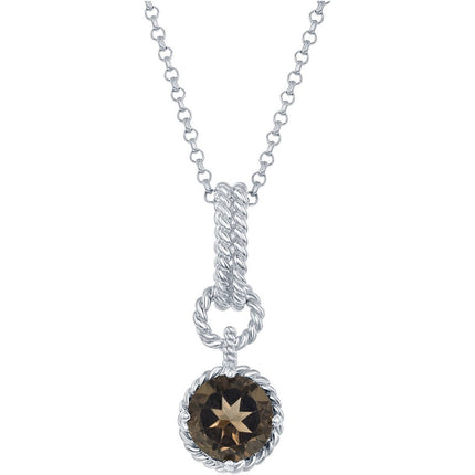 Classic Women's Pendant with Chain - Round Smokey Topaz Twisted Wire Circle | K-5650 ,