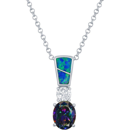 Women's Pendant with Chain - Opal with Circle and Large Oval CZ Stone | K-6500 ,