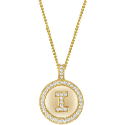 Classic Women's Pendant with Chain - Gold Micro Pave CZ Circle I Initial | K-6682-G ,