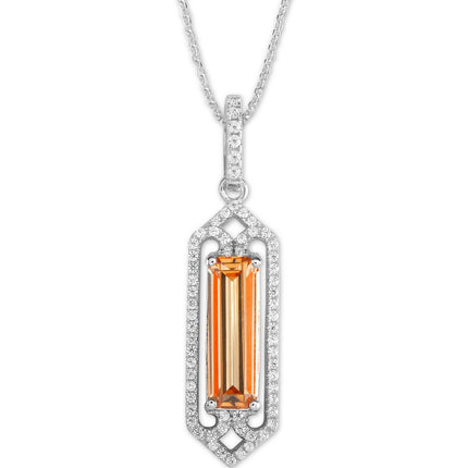 Classic Women's Pendant with Chain - Center Rectangle Champagne CZ Stone | K-6961 ,