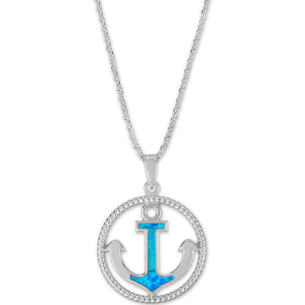 Women's Pendant with Chain - Open Rope Design Circle with Opal Anchor | K-6965 ,