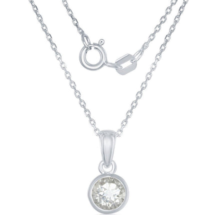 Classic Women's Pendant with Chain - Round April White Topaz Bezel Set | K-7017-WT ,