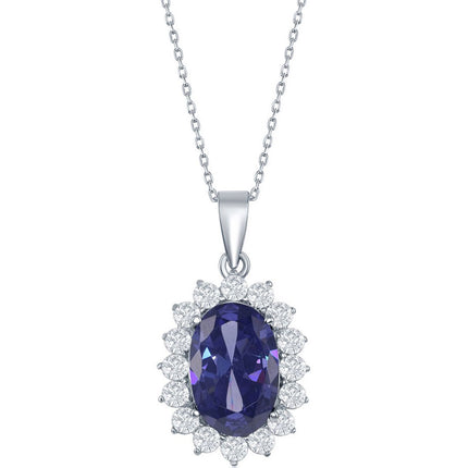 Classic Women's Pendant - Sterling Silver Royal Tanzanite and White CZ | K-7019 ,
