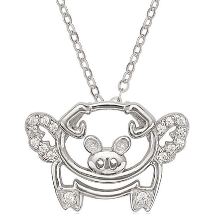 Classic Women's Pendant - Sterling Silver Open Flying Pig with Pave and CZ | K-7069 ,