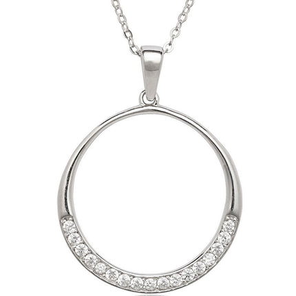 Classic Women's Pendant - Sterling Silver Open Circle Design with Half CZ | K-7077 ,